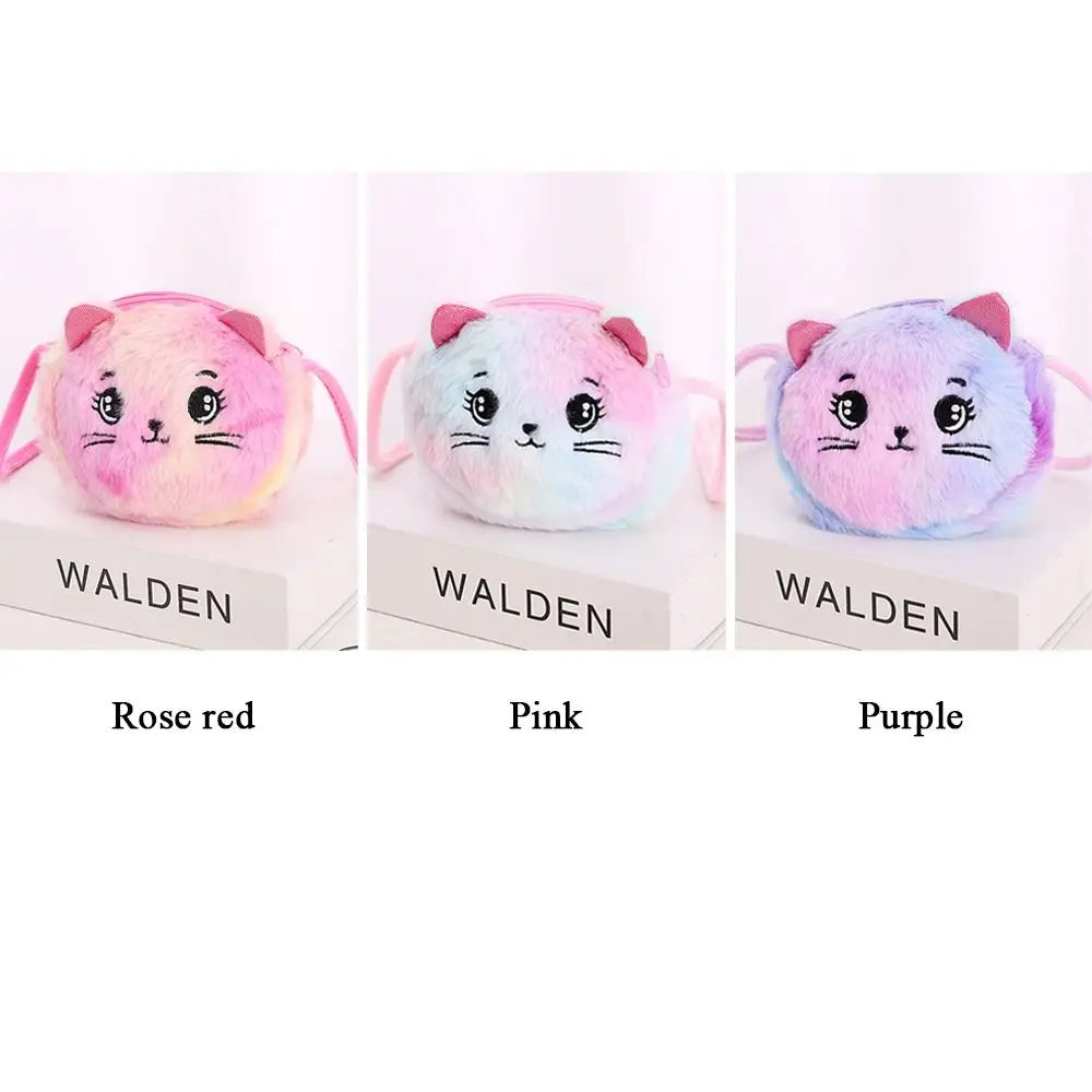Rainbow Cat Plush Messenger Bag for Kids – Cute Mini Shoulder Purse Kids Plush Purse Axl