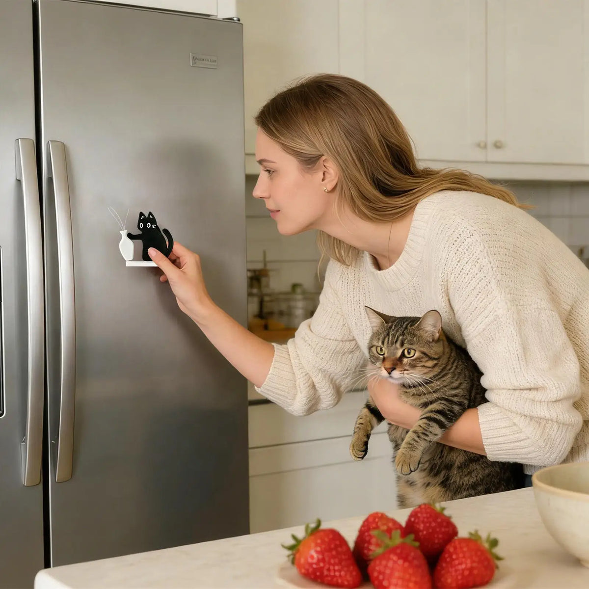 Black Cat Whisker Holder Fridge Magnet | Acrylic Storage Box Fridge Magnet Organizer Axl