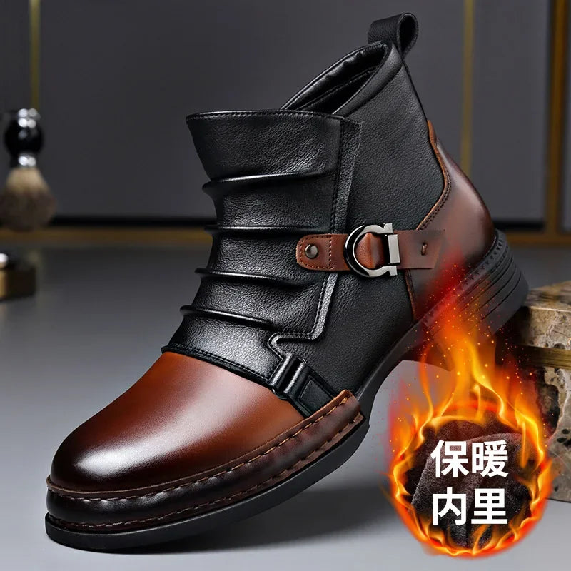Men's Retro Ankle Boots – Warm Faux Fur Platform Motorcycle Men's Ankle Boots Axl
