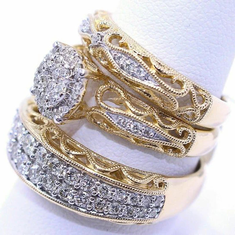 Huitan 3-Piece CZ Bridal Ring Set – Two-Tone Women's Rings Bridal Ring Set Axl