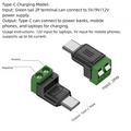 USB-C to 2-Pin Screw Terminal Adapter | 5V 3A Solderless Plug USB Terminal Adapter Axl C-Male Charging