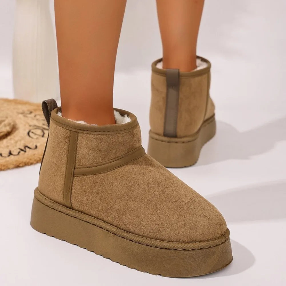 Women's Plush-Lined Ankle Snow Boots – Faux Suede Slip-On Women's Snow Boots Axl
