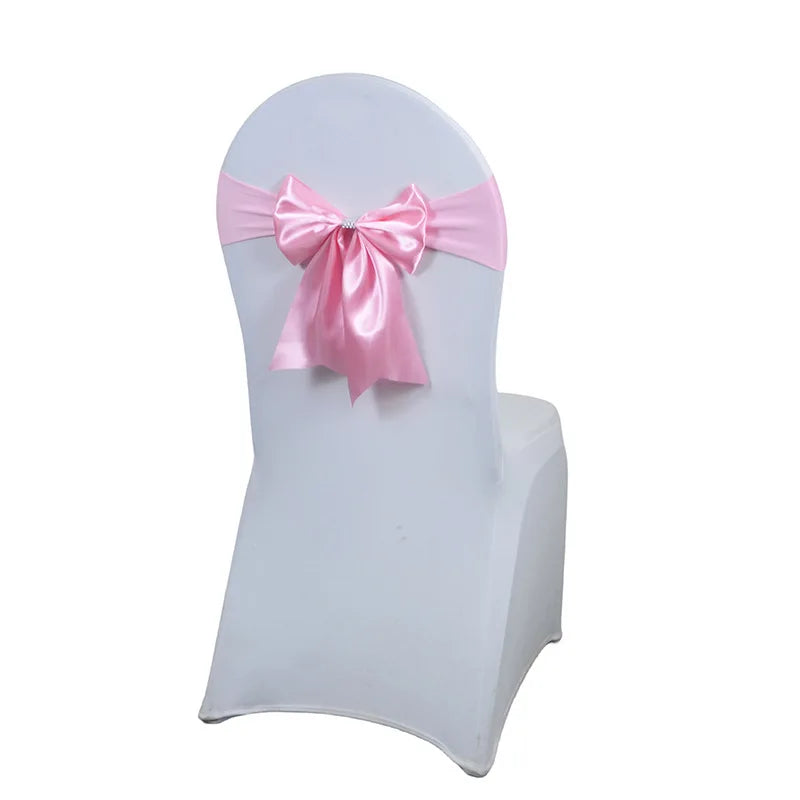Satin Chair Bow Sash with Rhinestone – Wedding & Party Décor Chair Bow Sash Axl N