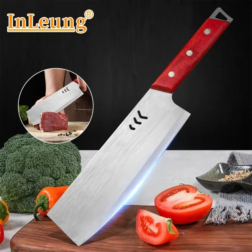 InLeung Stainless Steel Butcher Cleaver – Wooden Handle Chef Knife Butcher Cleaver Knife Axl