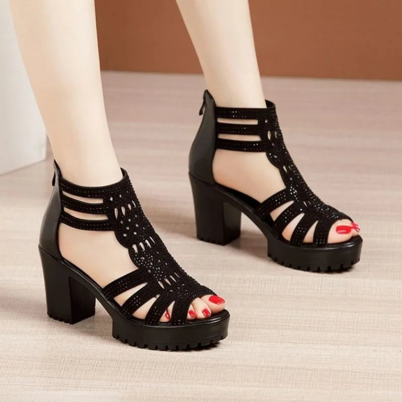 Women's Open Toe Wedge Sandals – Hollow Out Low Heel Wedge Sandals Axl 38 black