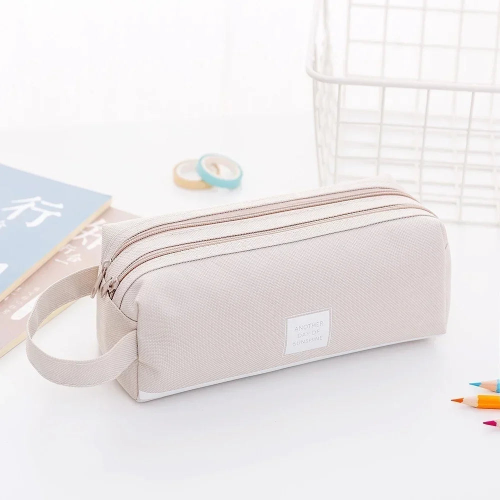 Large Capacity Pencil Pen Bag – Fabric Stationery Organizer Pencil Case Axl Grey