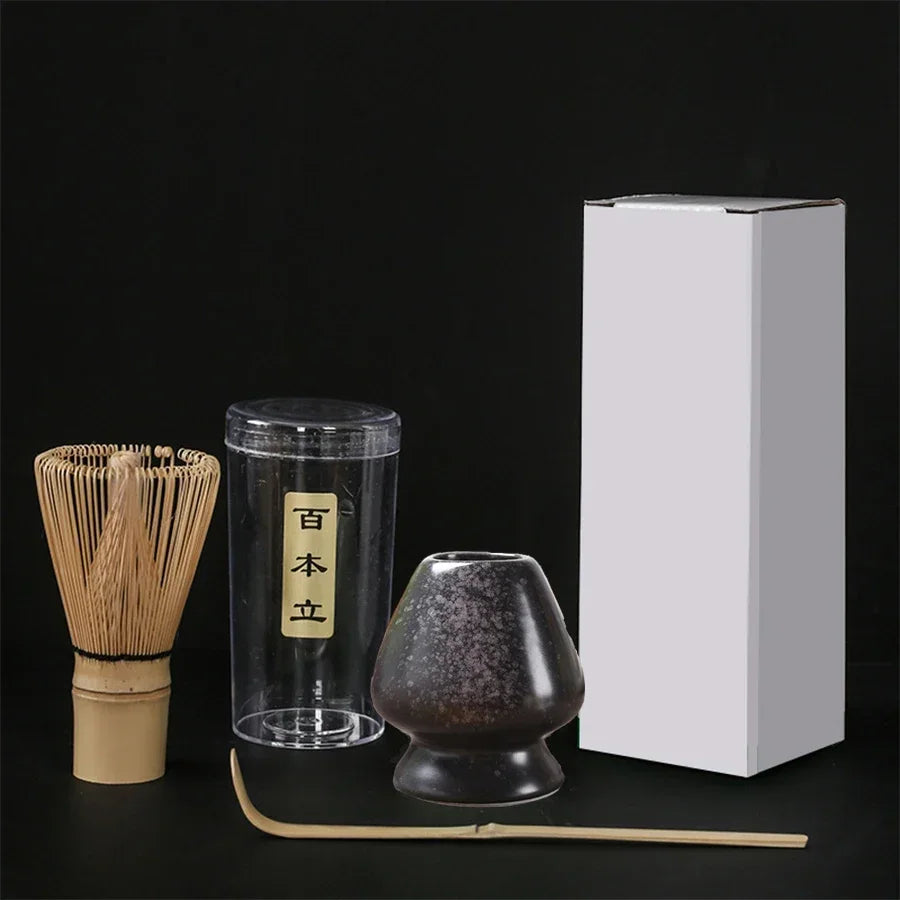 3-Piece Bamboo Matcha Set – Whisk, Scoop & Stand | Tea Kit Matcha Tea Set Axl Black pink 3pcs
