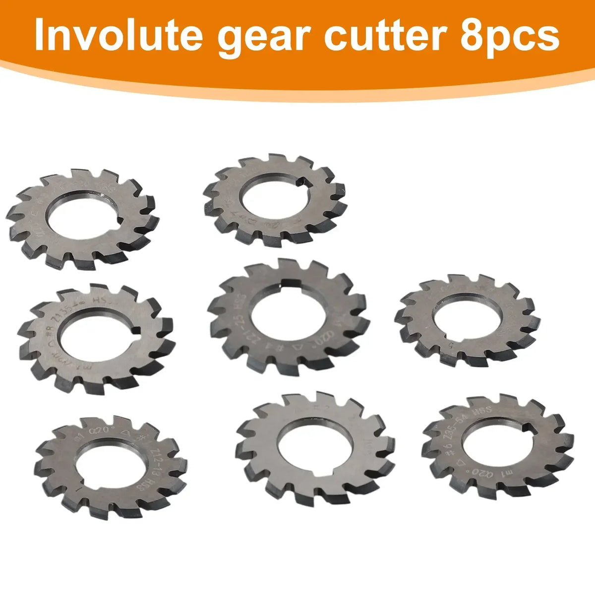 M1 HSS Involute Gear Cutter Set – 8-Piece, 20° Pressure Angle Gear Cutter Set Axl