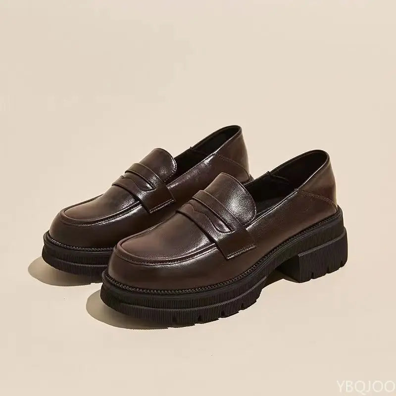 Women's Wedge Loafers – Slip-On Casual Leather Pumps Wedge Loafer Pumps Axl Brown 35