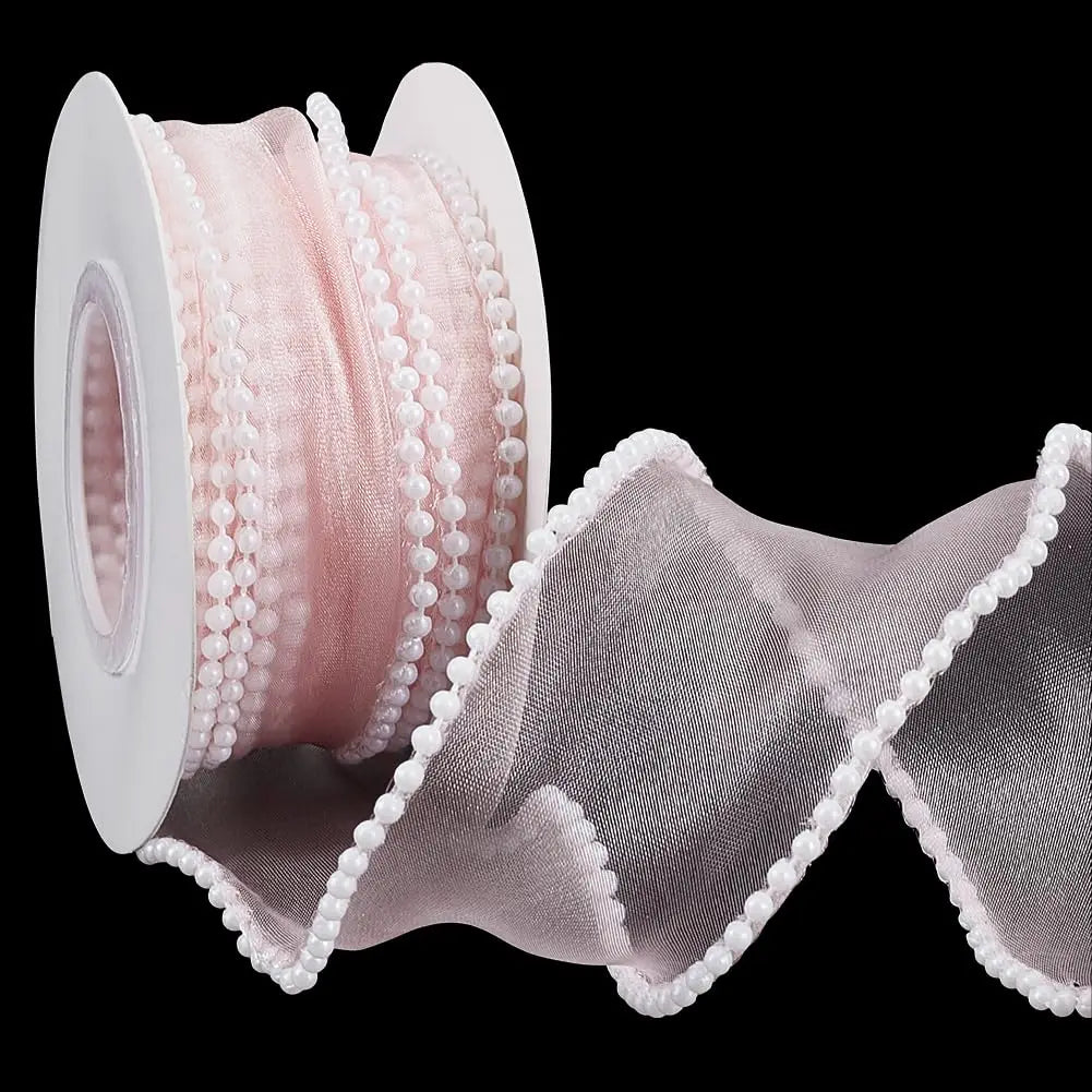 White Pearl Edge Sheer Wired Ribbon 40mm x 4.5m | Craft Ribbon Craft Ribbon Axl AECH04-17966