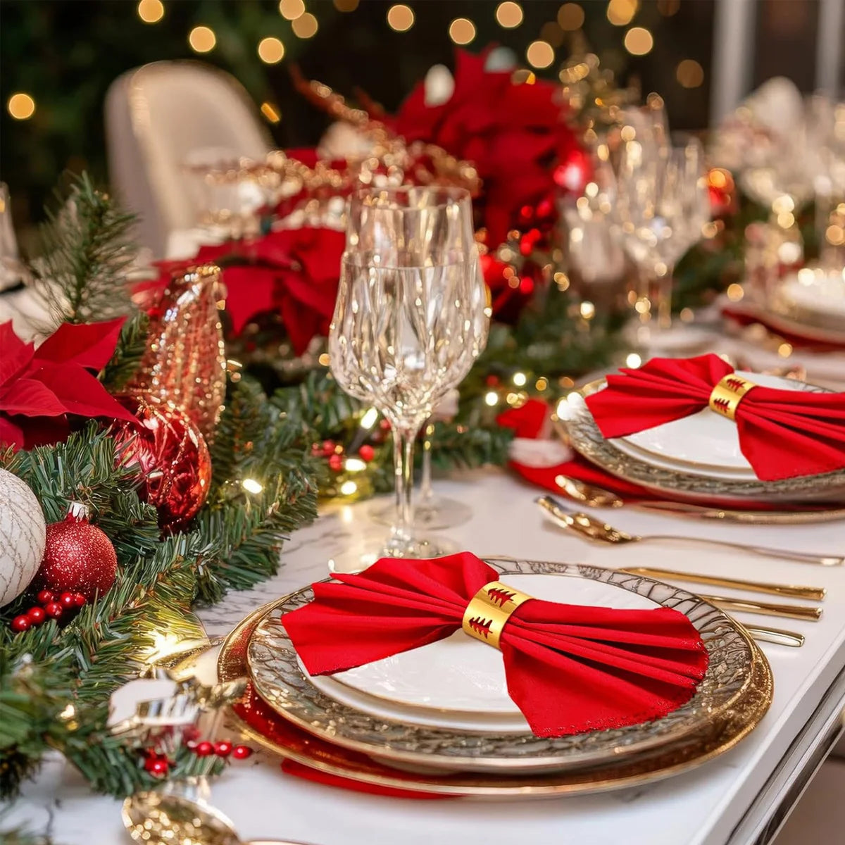 Christmas Napkin Rings Set of 6 – Gold Metal Tree Table Decor Napkin Rings Set Axl