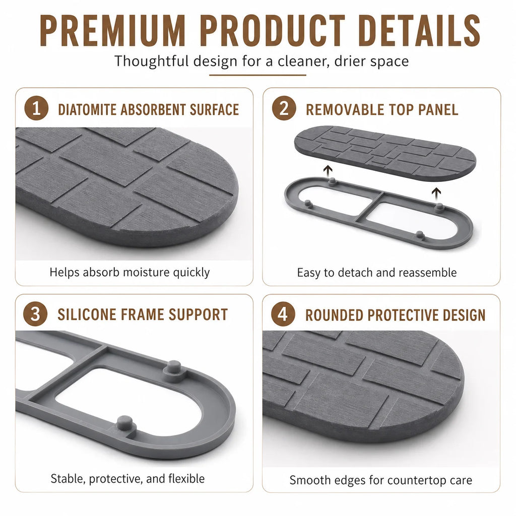 Diatomite Sink Tray with Silicone Base | Fast-Drying Stone Mat Stone Drying Mat Axl