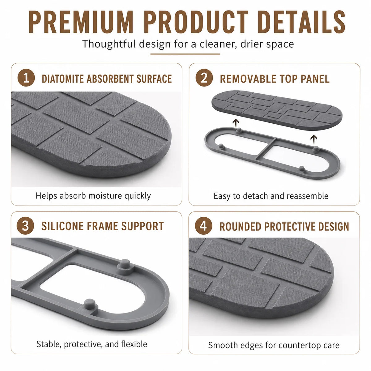 Diatomite Sink Tray with Silicone Base | Fast-Drying Stone Mat Stone Drying Mat Axl