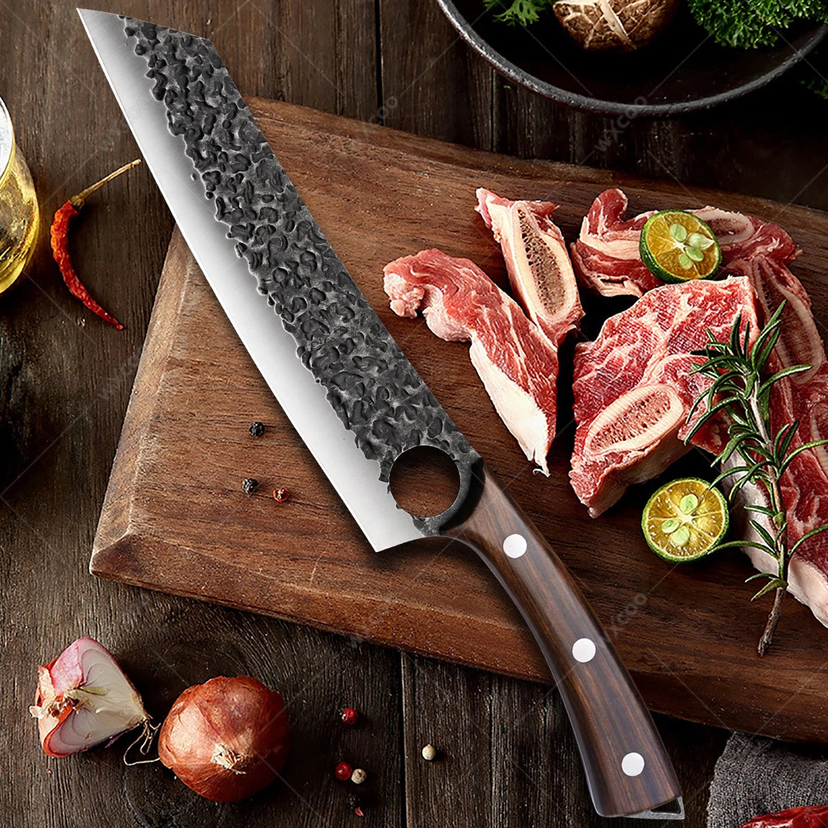 Forged Stainless Steel Meat Cleaver & Chef Knife – 21.5cm Chef Kitchen Knife Axl