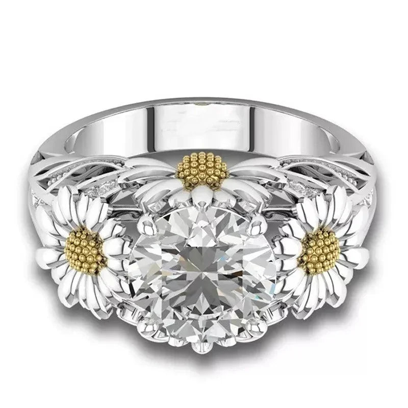 Huitan Sunflower Ring Women – Cubic Zirconia Brass Fashion Band Fashion Ring Axl