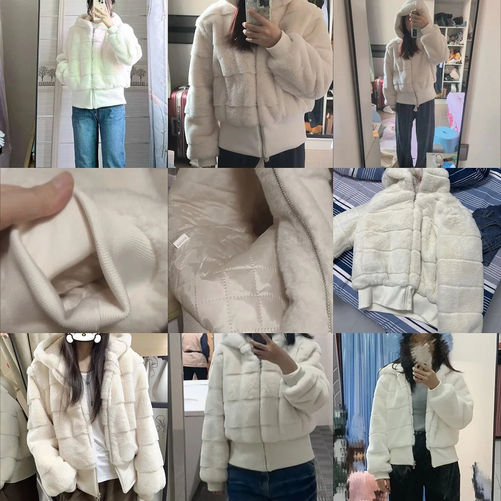 Women's Faux Mink Hoodie Jacket – Korean Style Winter Coat Women's Hoodie Jacket Axl