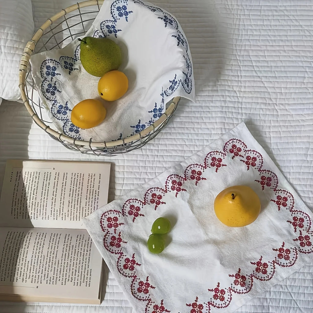 Hand-Embroidered Floral Cotton Linen Dining Mat | Boho Décor Embroidered Placemat Axl