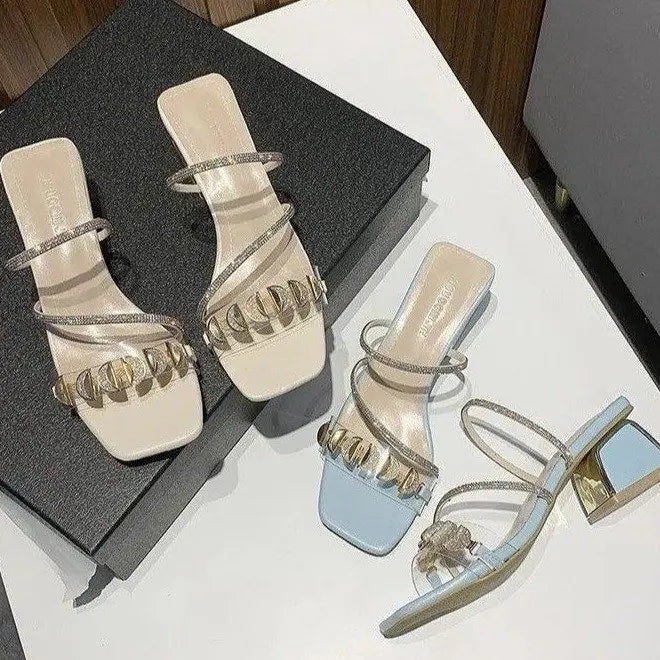 Women's Rhinestone Square Heel Sandals – Sizes EU 36–48 Heeled Sandals Axl