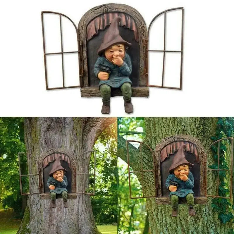 Tree Hugger Gnome Statue – Naughty Elf Garden Yard Decor Garden Gnome Statue Axl