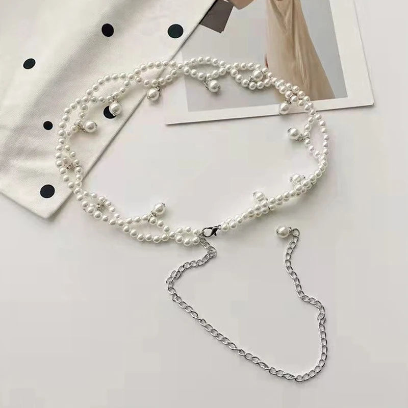 Elegant Pearl Waist Belt – Crystal Chain Dress Belt for Women Pearl Waist Belt Axl