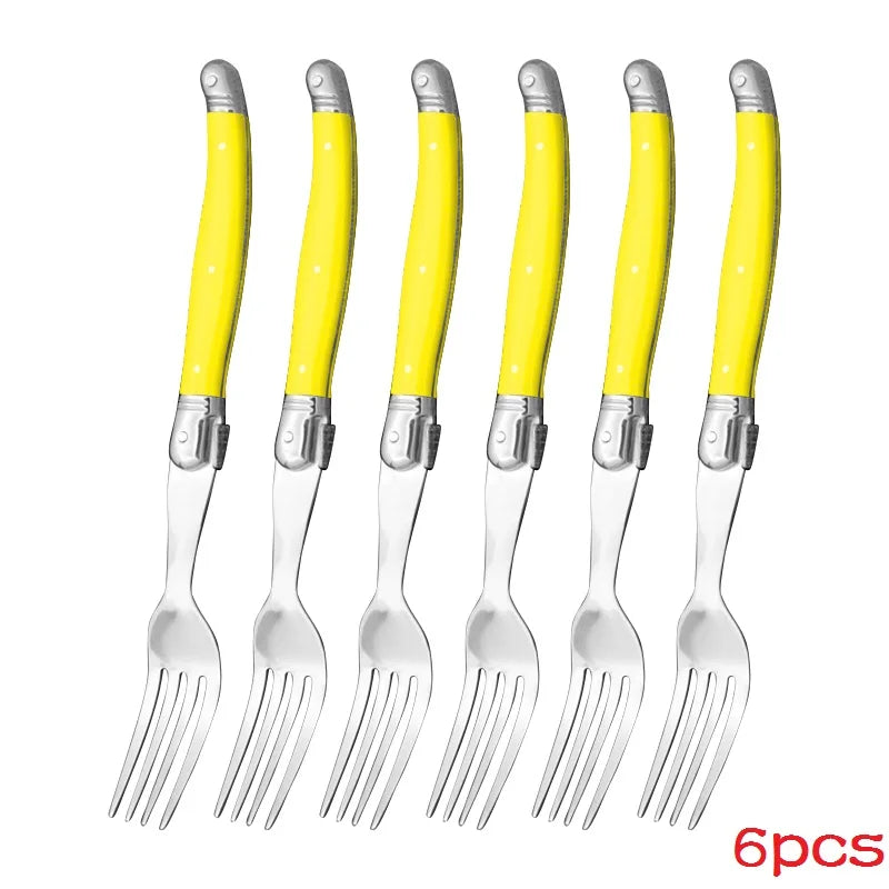 6-Piece Laguiole Rainbow Steak Fork Set – Colorful Cutlery Steak Fork Set Axl 6 Yellow Fork
