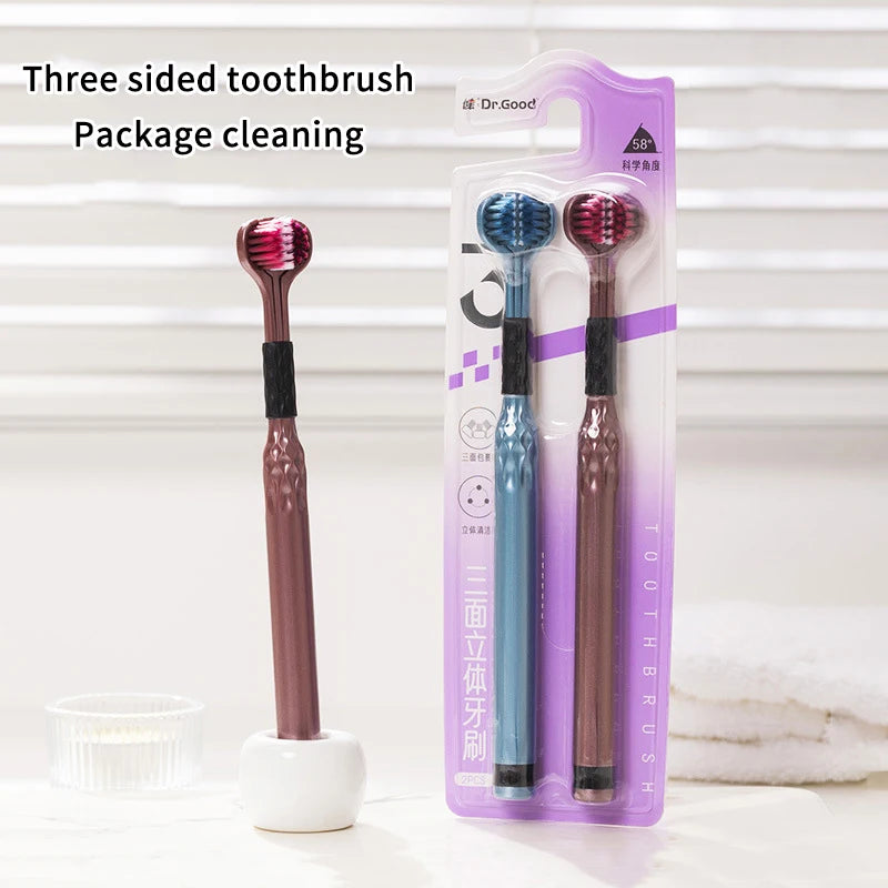 Triple Head U-Shape Toothbrush – Soft Bristles & Tongue Scraper Manual Toothbrush Axl