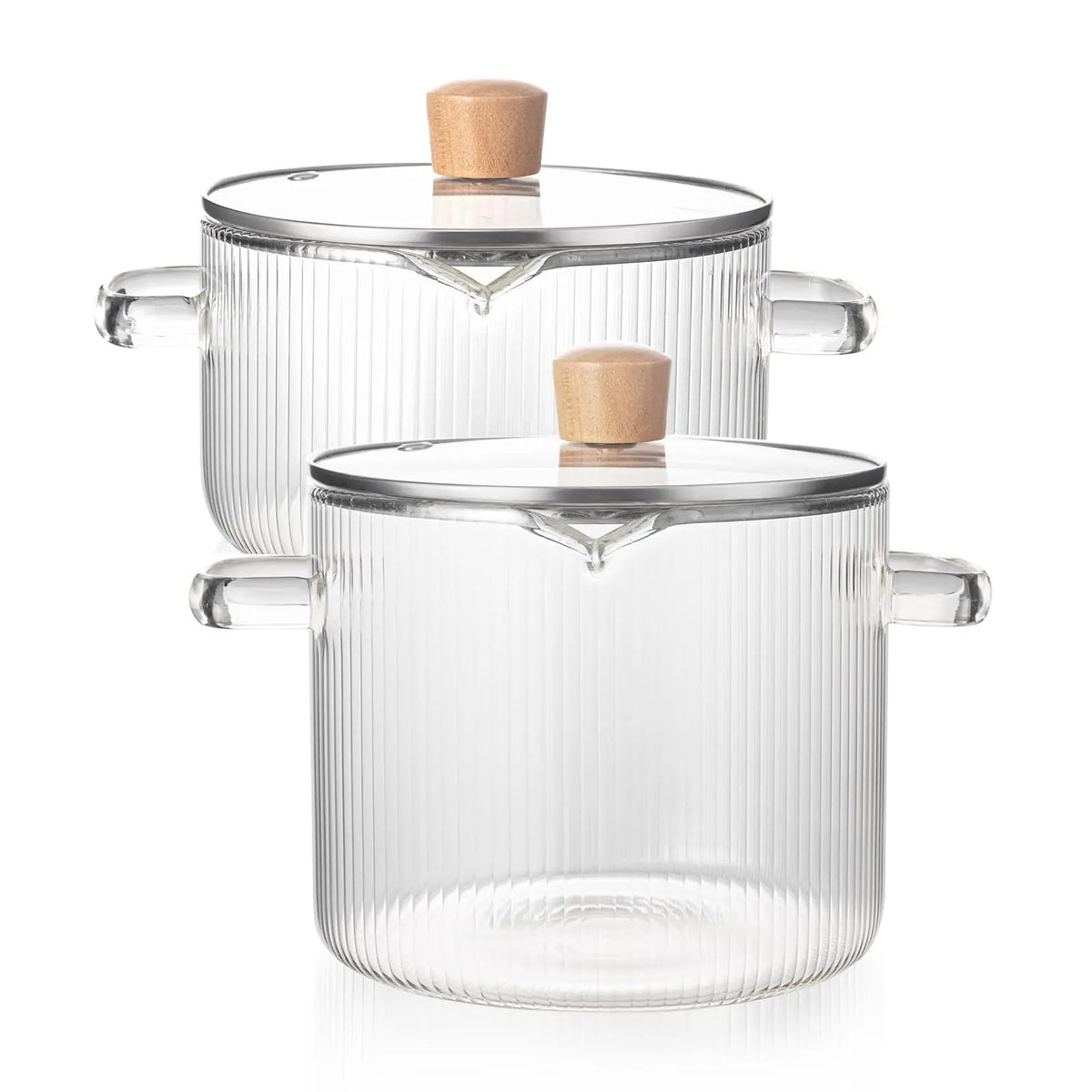 KEMORELA Clear Glass Saucepan with Lid – 1.8L & 2.3L Glass Saucepan Set Axl 2PCS Transparent