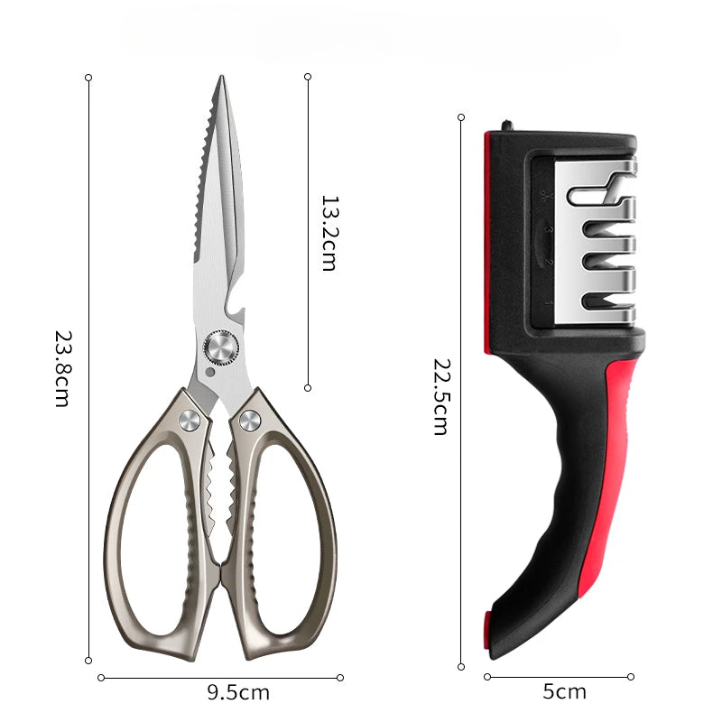 2-Piece Stainless Steel Kitchen Scissors Set – Extended Blade Kitchen Scissors Set Axl army green