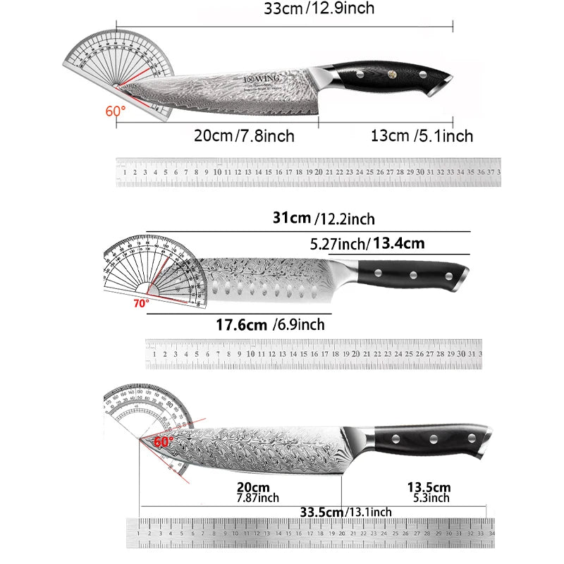 3-Piece Damascus Chef Knife Set – Japanese-Style Kitchen Knives Chef Knife Set Axl