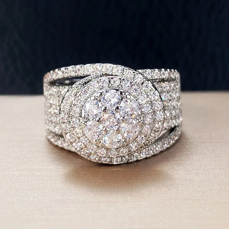 Huitan Women's CZ Wedding Ring – Sparkling Geometric Design Fashion Ring Axl