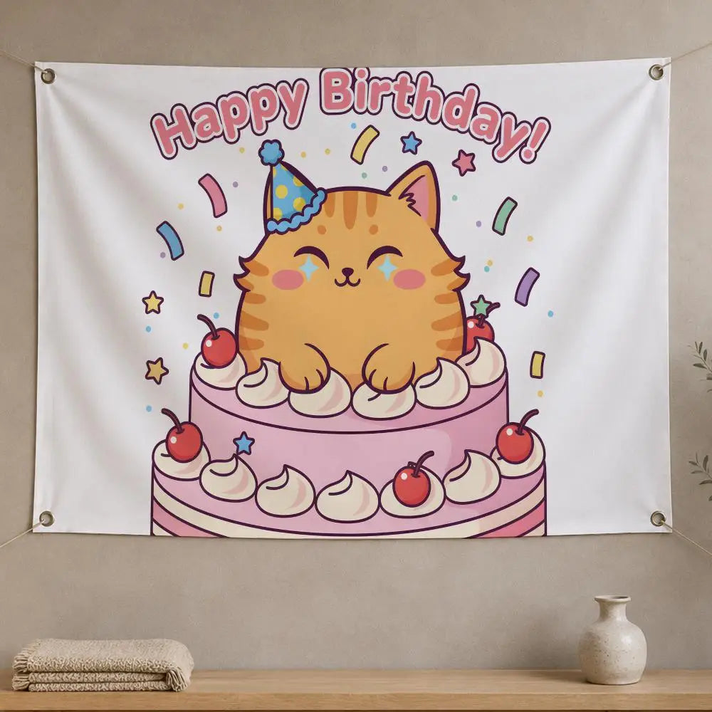Kawaii Cat Wall Hanging Flag Banner – Room & Party Décor Wall Hanging Banner Axl White06 80x120cm