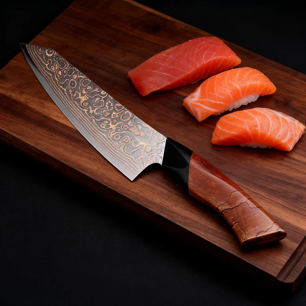 XITUO 8-Inch Damascus Steel Chef Knife – Wood & G10 Handle Damascus Chef Knife Axl