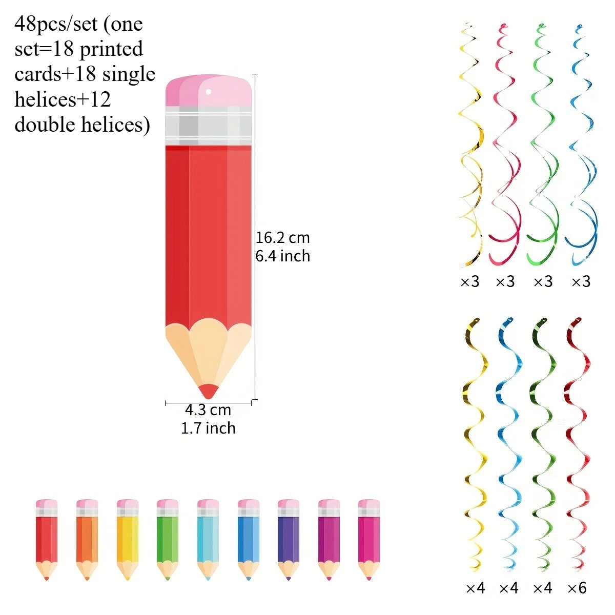 48-Piece Back to School Hanging Swirl Decorations | Party Décor Party Hanging Decorations Axl colorful-48pcs