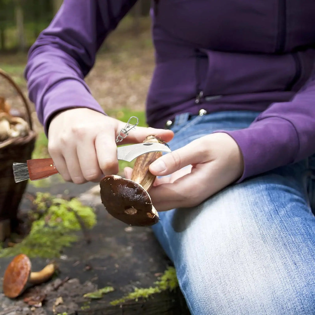 Mini Mushroom Foraging Knife – Rosewood Handle & Brush Folding Foraging Knife Axl
