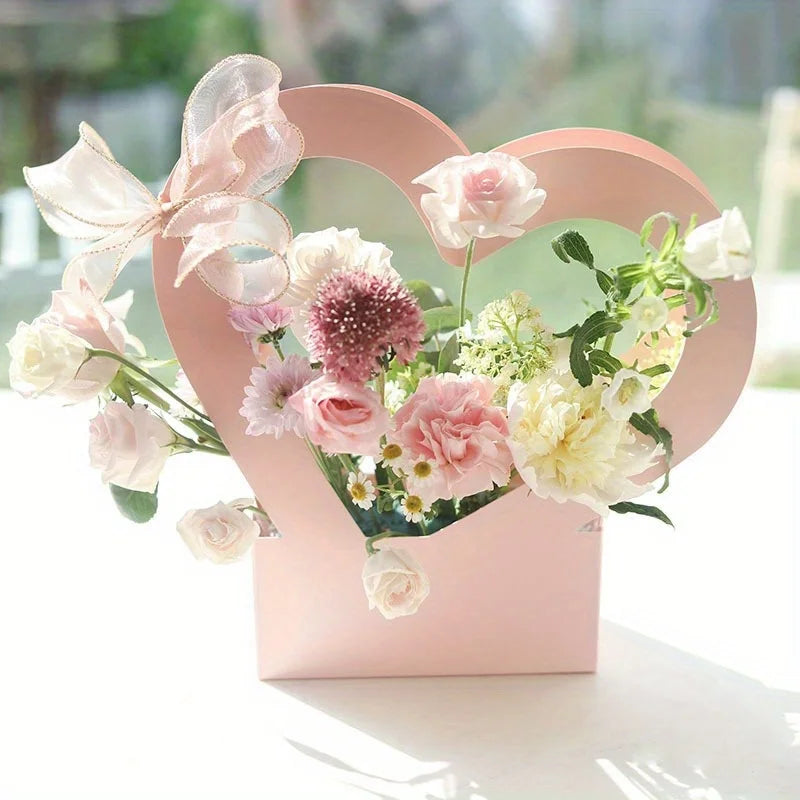 10-Pack Heart-Shaped Flower Tote Bags – Pink Florist Gift Carrier Florist Gift Bags Axl