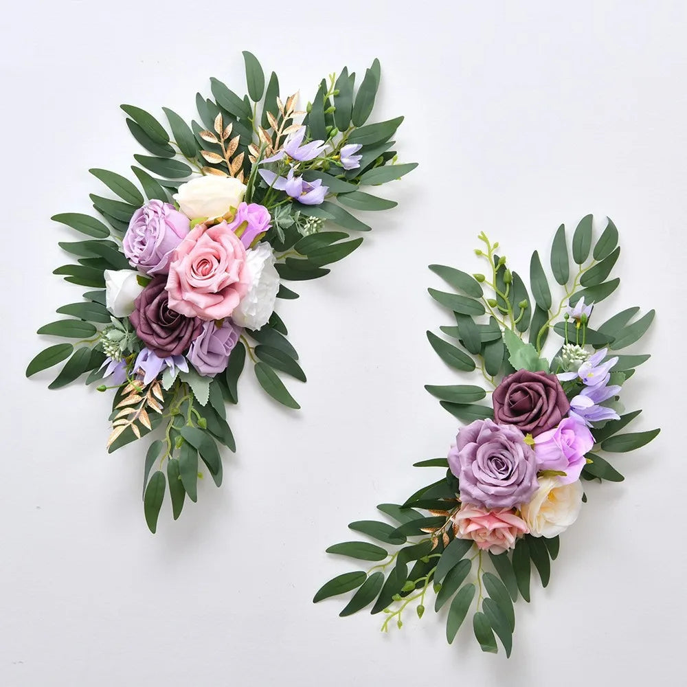 Boho Artificial Wedding Arch Flowers & Eucalyptus Garland 2pc Artificial Wedding Flowers Axl Purple