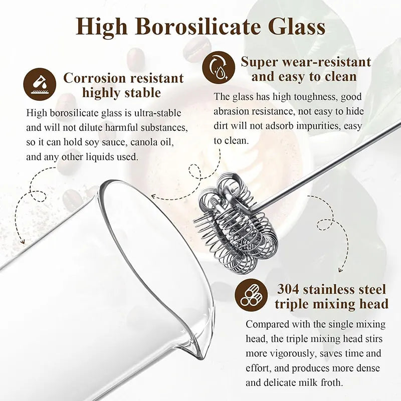 Handheld Electric Milk Frother & 500ml Glass Pitcher Set Milk Frother Set Axl