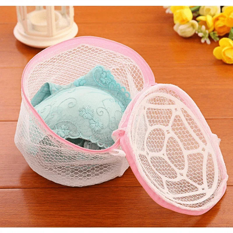 Mesh Bra Laundry Bag – Foldable Oval with Pink Zipper Mesh Laundry Bag Axl