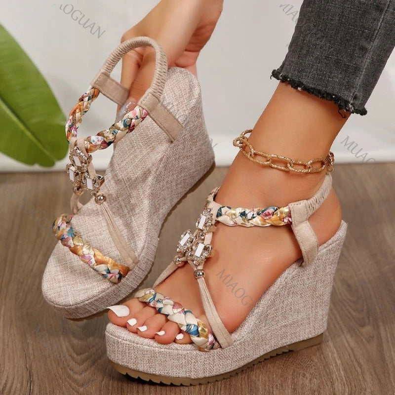 Women's Bohemian T-Strap Wedge Platform Sandals Open Toe Wedge Platform Sandals Axl