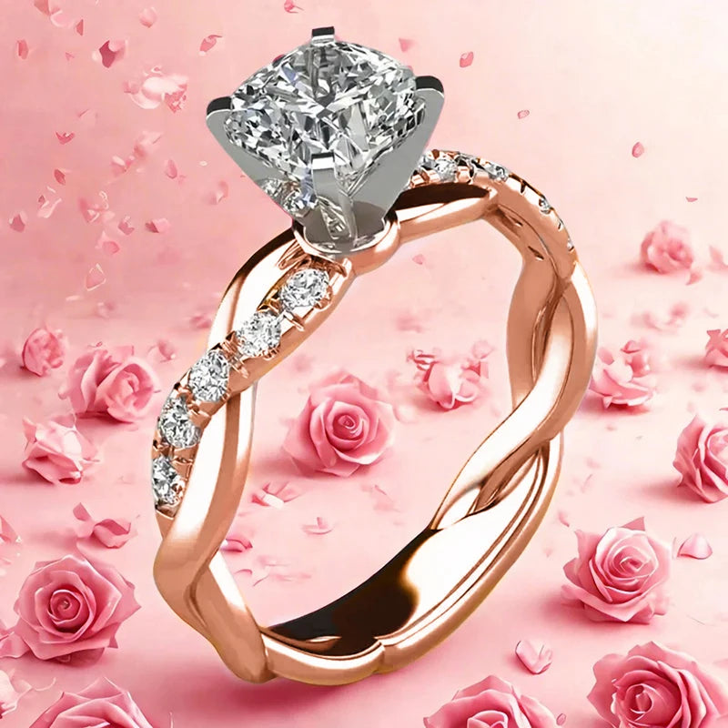 Huitan Two-Tone Women's Ring – Silver & Rose Gold CZ Fashion Ring Axl F135 10
