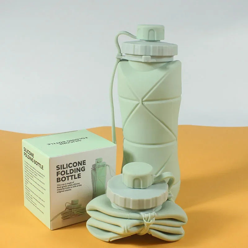 Silicone Folding Water Bottle – Lightweight Portable 600ml Folding Water Bottle Axl light green