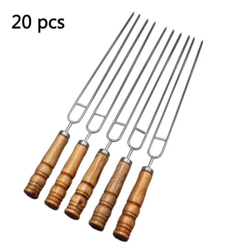 Double Prong BBQ Skewers – U-Shaped Stainless Steel Grilling Forks BBQ Grilling Skewers Axl 20-pcs