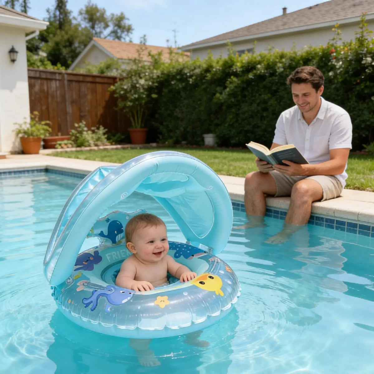 Baby Inflatable Pool Float Ring with UV Sunshade | Ages 6M–4Y Baby Pool Float Axl