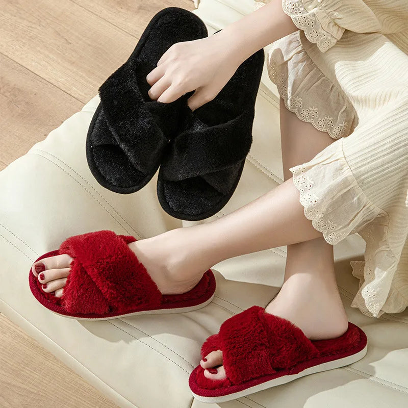 Women's Fuzzy Open Toe House Slippers – Soft Plush Terry Cloth Women's House Slippers Axl