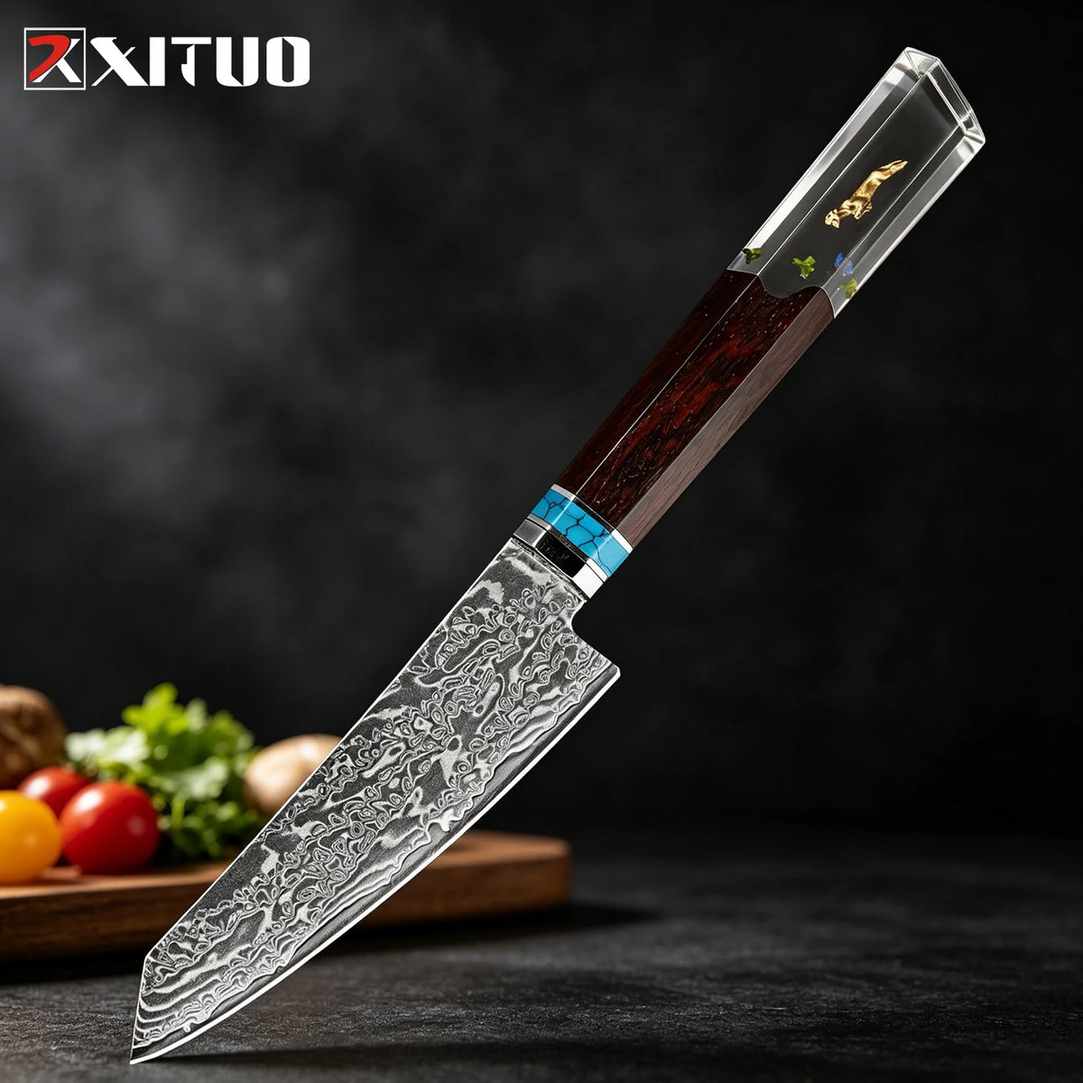 XITUO 8-Pc Damascus Steel Chef Knife Set | Resin Handle Chef Knife Set Axl Paring knife