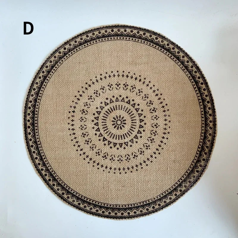 Nordic Round Floral Placemat – Cotton Linen Table Mat 37cm Table Placemat Axl D