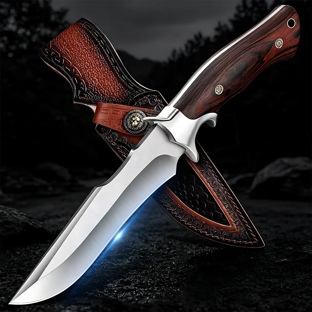 Fixed Blade Kitchen Knife – Wood Handle & Leather Sheath Fixed Blade Knife Axl
