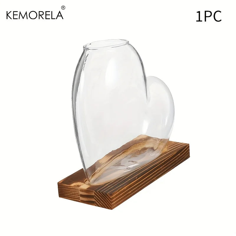 Hydroponic Glass Vase with Wooden Stand – Indoor Plant Propagation Hydroponic Plant Vase Axl 1PCS