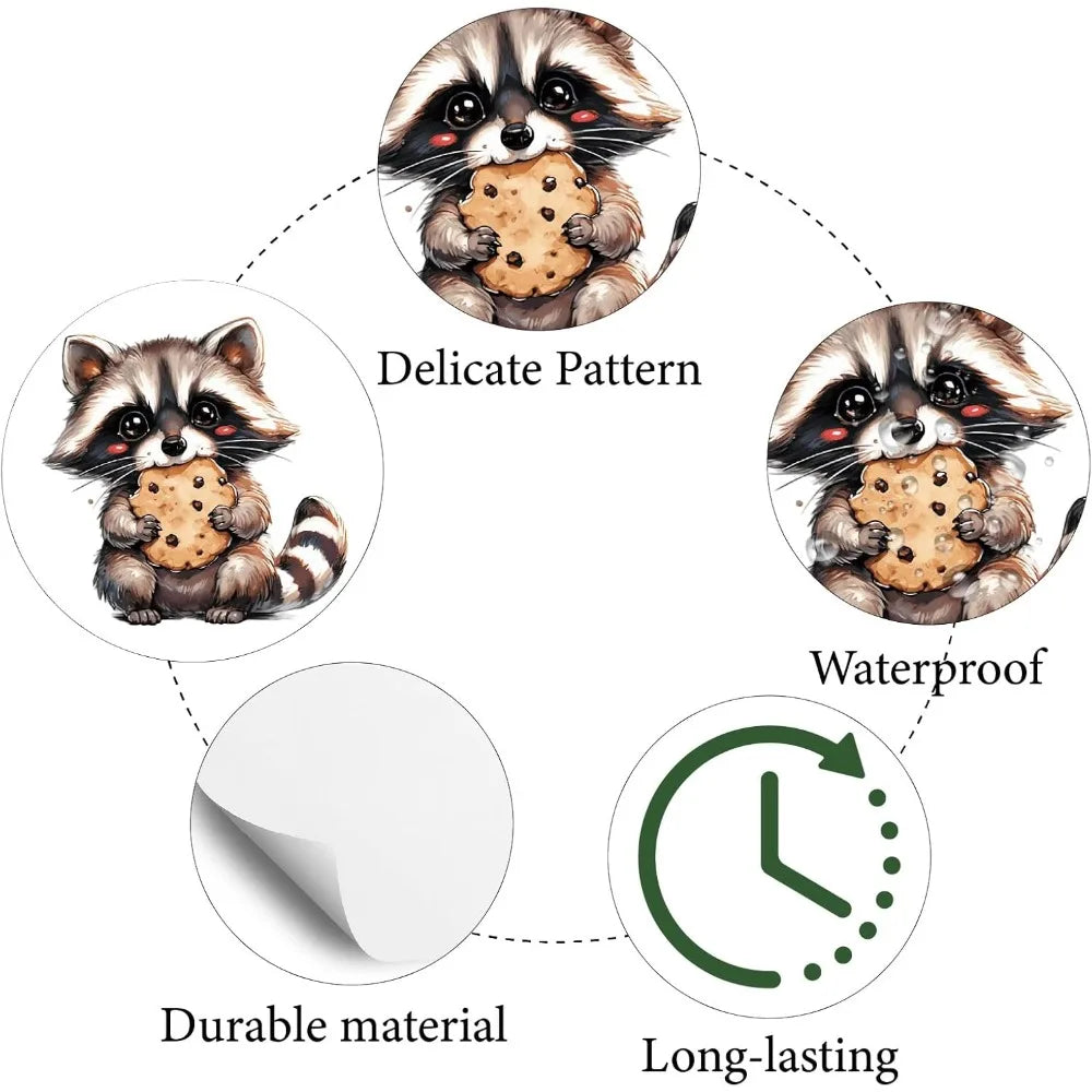 128 Pcs Raccoon Waterproof Cartoon Stickers – Round Dot Decals Cartoon Sticker Set Axl