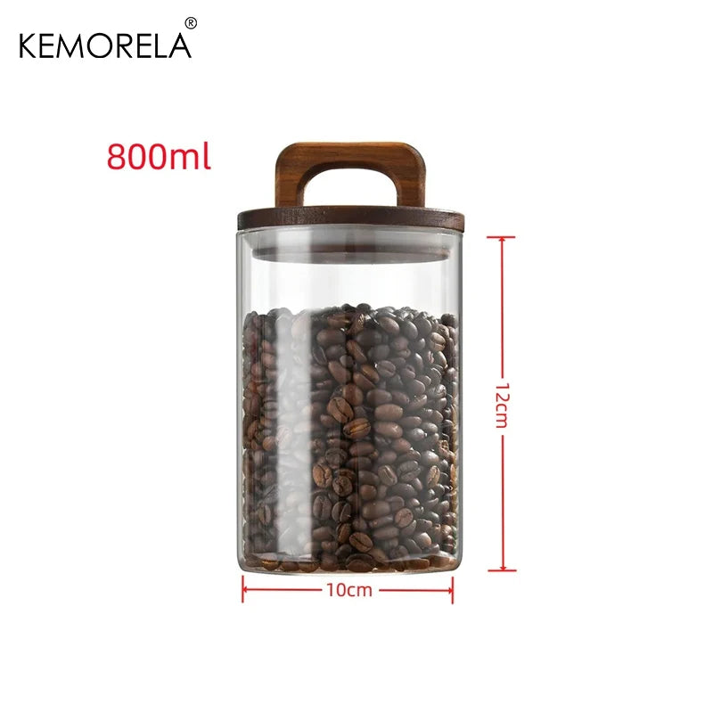 Glass Jar with Wood Lid – Airtight Canister for Coffee & Tea Glass Storage Canister Axl 800ml
